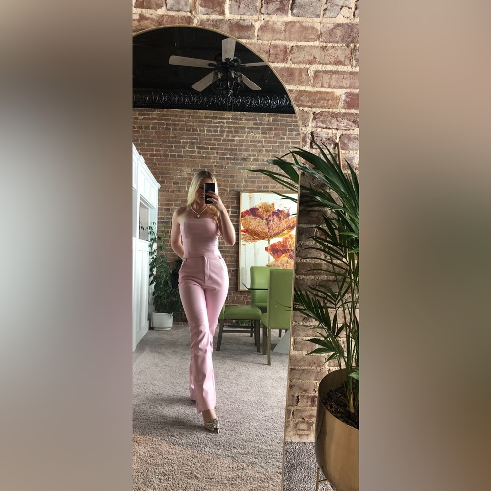 Tyra Straight Leg Faux Leather Pants - Baby Pink Size Medium